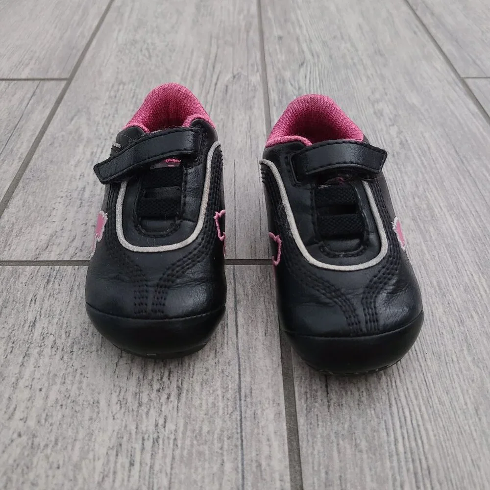 Puma Toddler Sneakers Black Pink Hook & Loop Size 4 baby infant